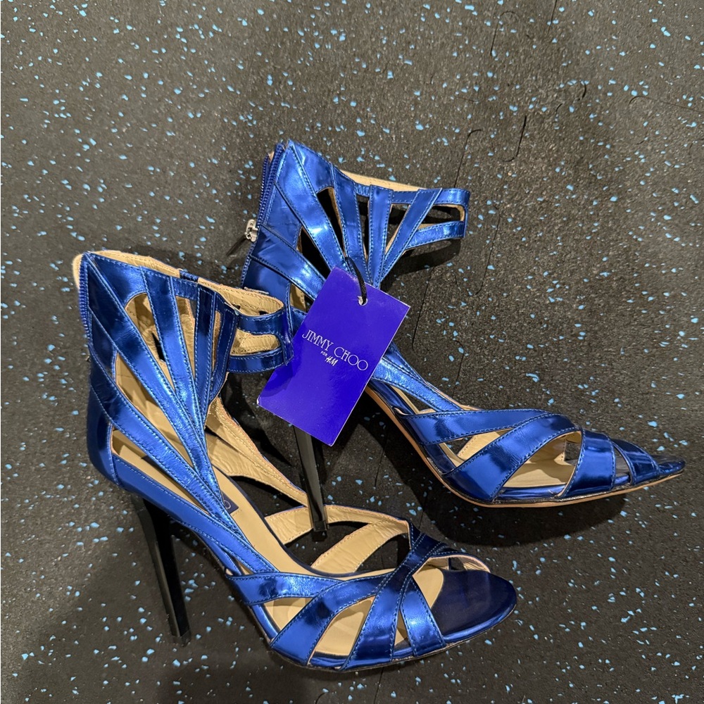 Jimmy Choo for H&M Metallic Blue Cutout Heels